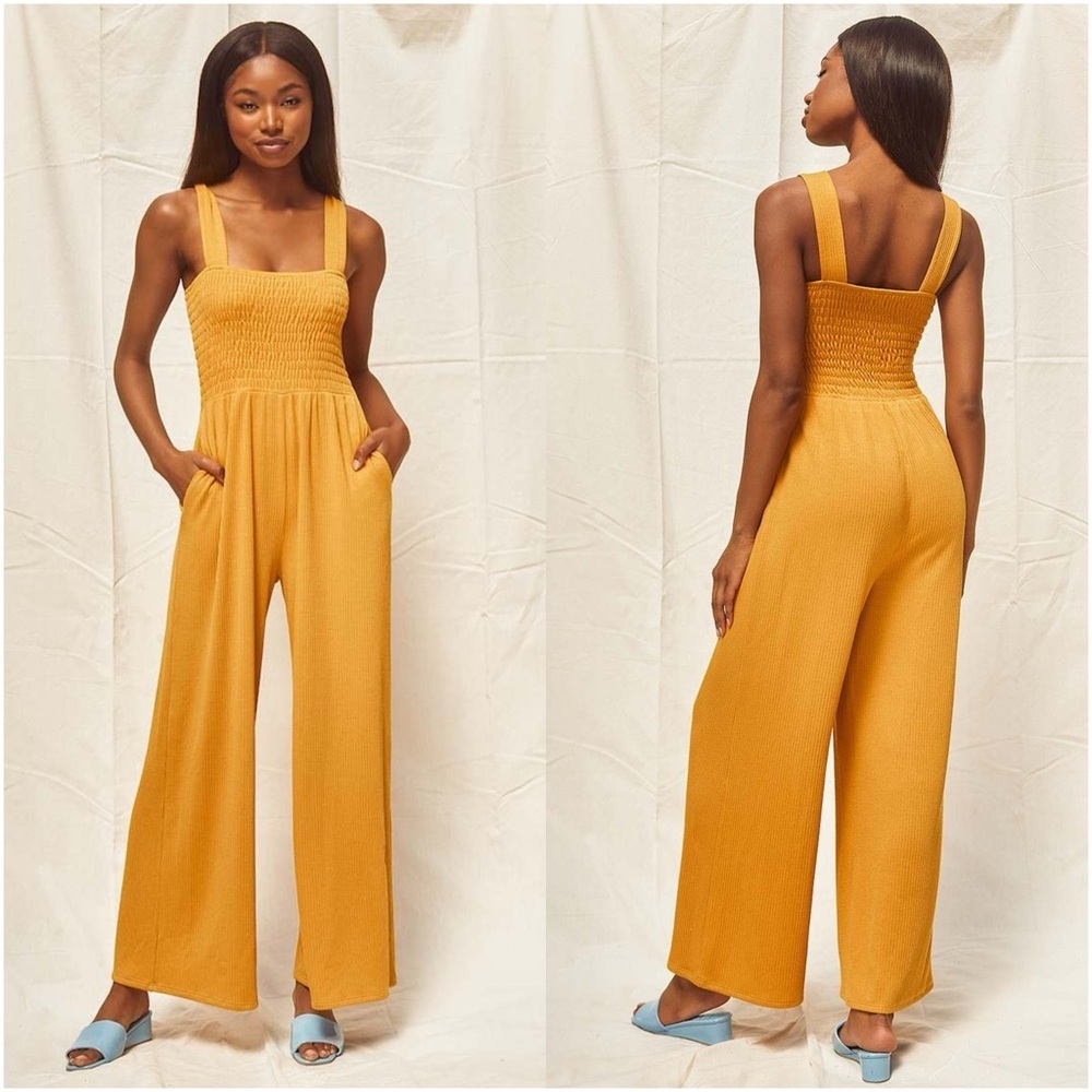 LULU'S Social Calendar Mustard
Yellow Ribbed Knit Wide Leg
Jumpsuit